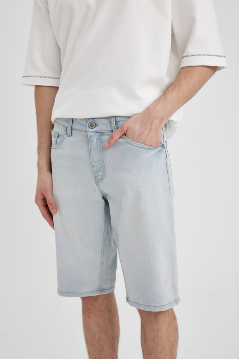 MAN Ice Blue Slim Fit Denim Bermuda Shorts
