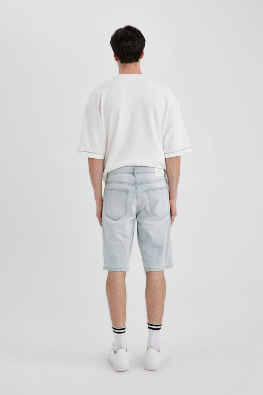 MAN Ice Blue Slim Fit Denim Bermuda Shorts