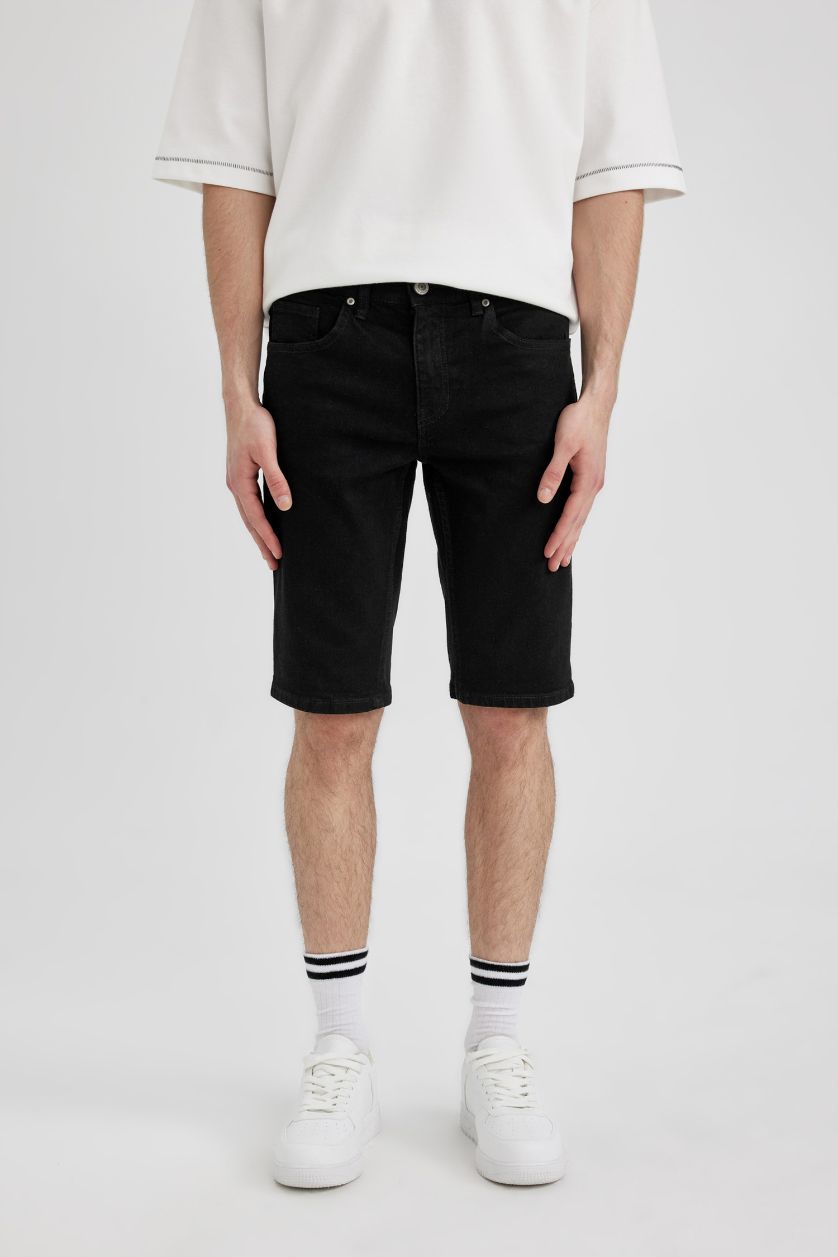 رجال أسود شورت برمودا جينز سكيني فيت