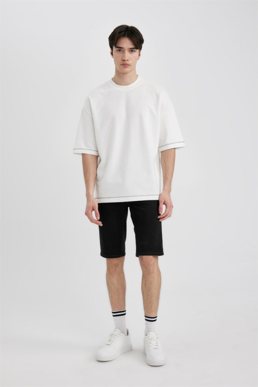 رجال أسود شورت برمودا جينز سكيني فيت