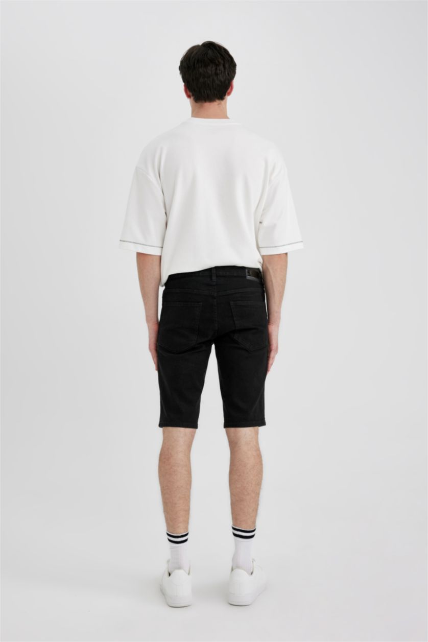 رجال أسود شورت برمودا جينز سكيني فيت