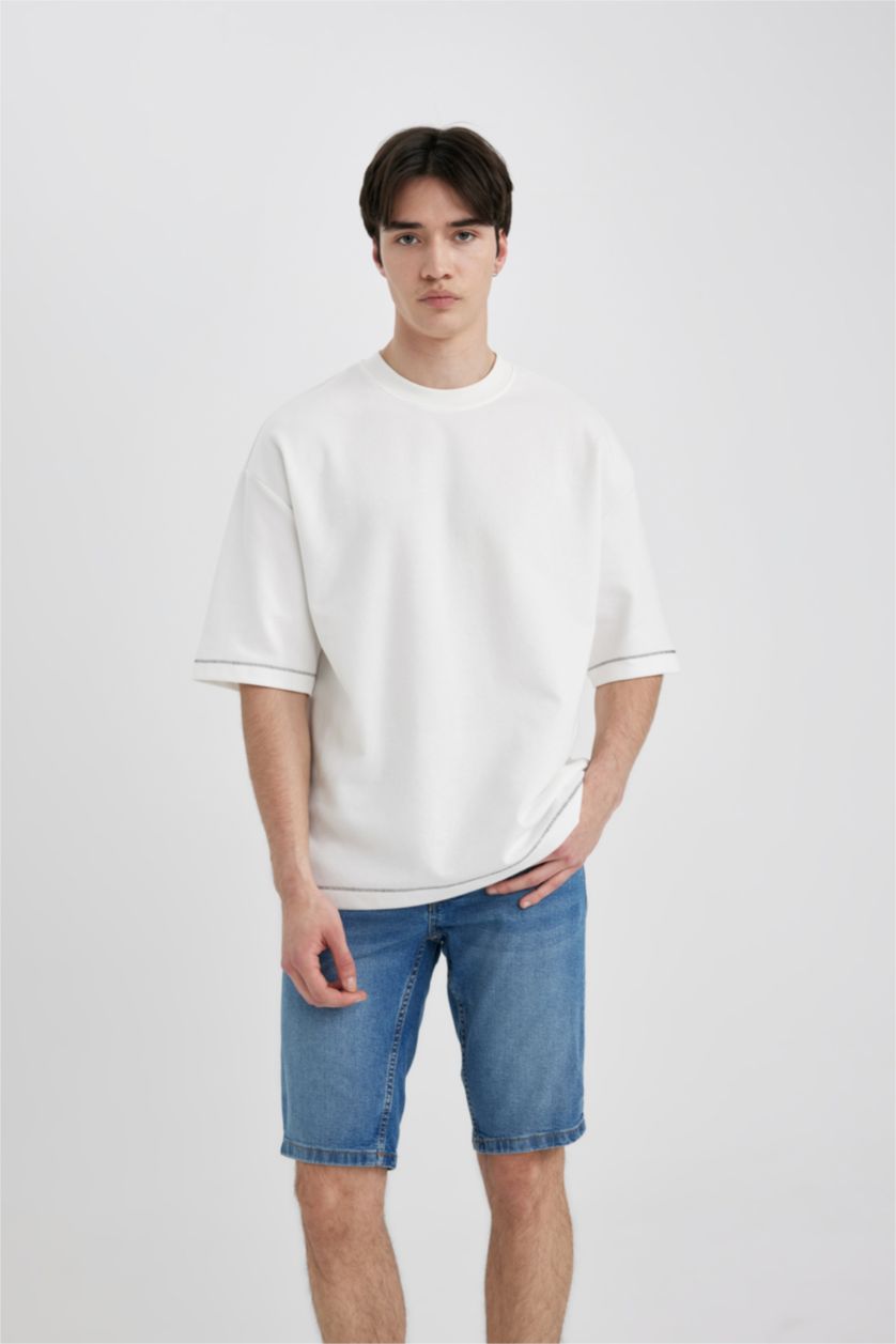 رجال أزرق شورت برمودا جينز سليم فيت