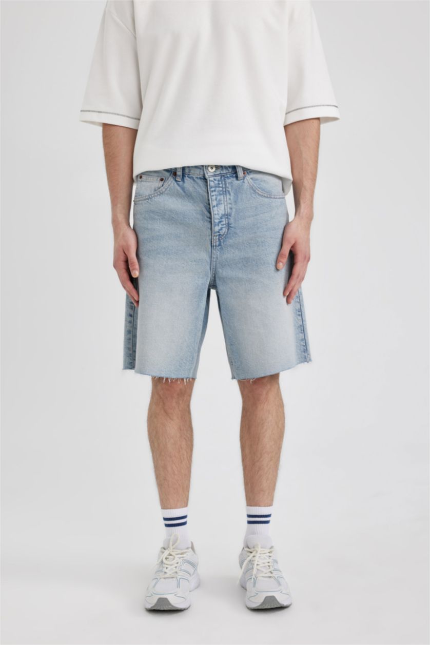 رجالي أزرق فاتح شورت جينز قصة فضفاضة