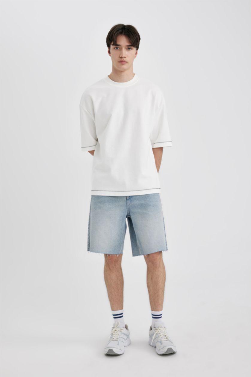 رجالي أزرق فاتح شورت جينز قصة فضفاضة