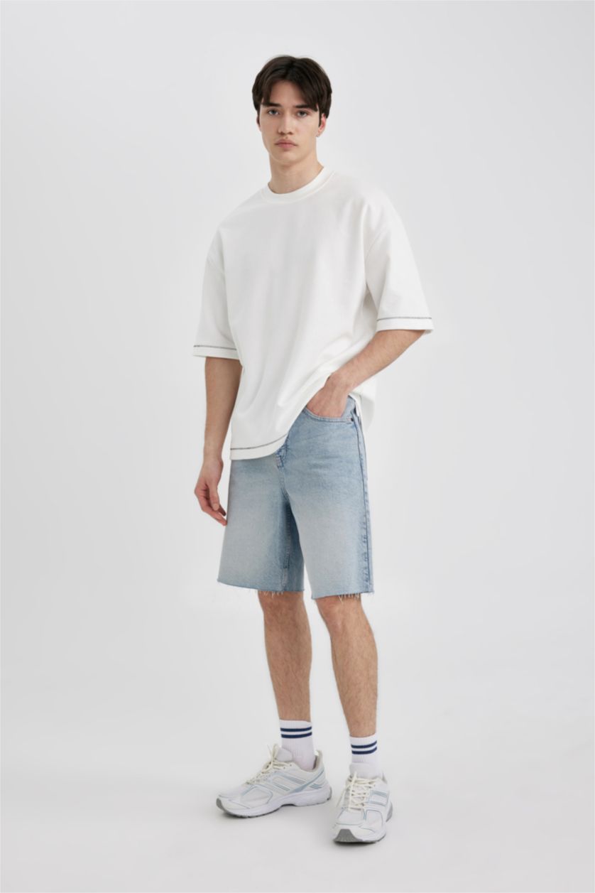 رجالي أزرق فاتح شورت جينز قصة فضفاضة