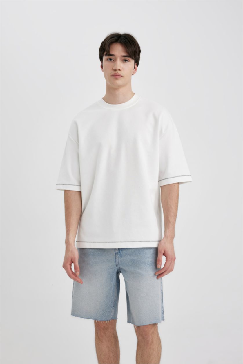 رجالي أزرق فاتح شورت جينز قصة فضفاضة