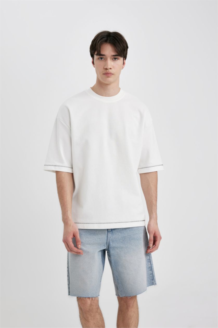 رجالي أزرق فاتح شورت جينز قصة فضفاضة