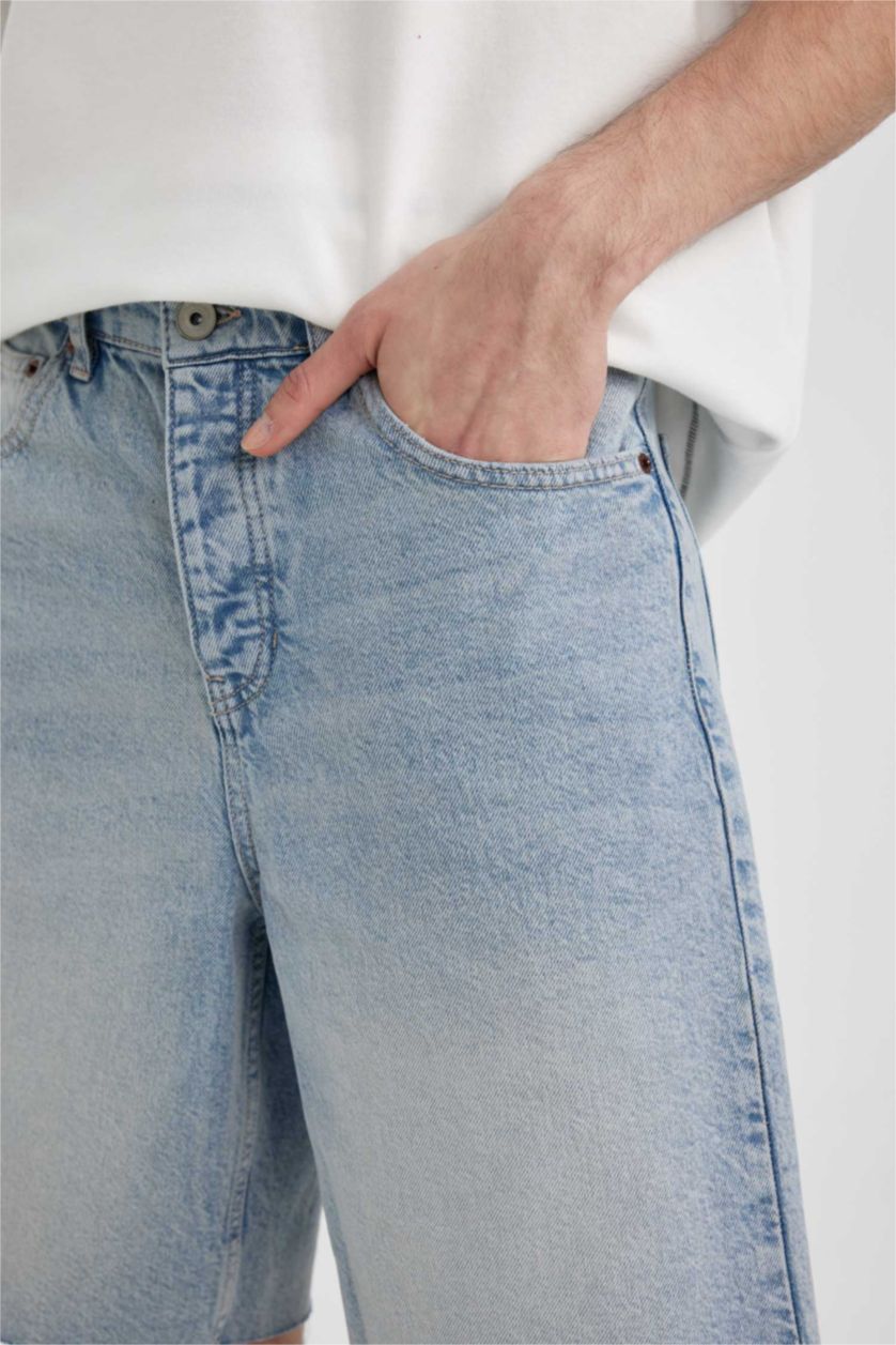 رجالي أزرق فاتح شورت جينز قصة فضفاضة