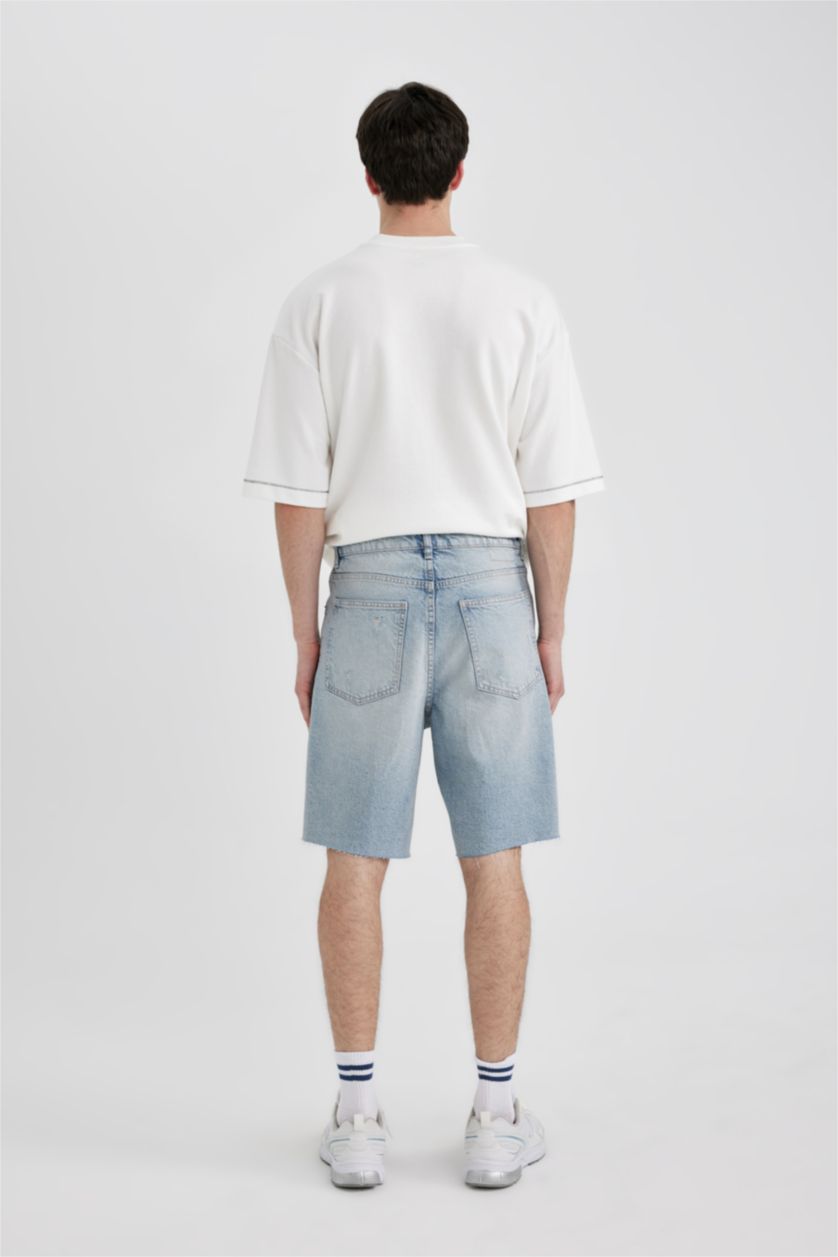 رجالي أزرق فاتح شورت جينز قصة فضفاضة