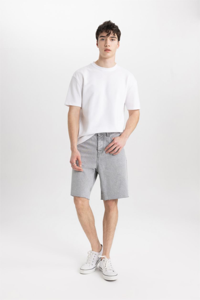 رجال رمادي فاتح شورت برمودا جينز قصة فضفاضة