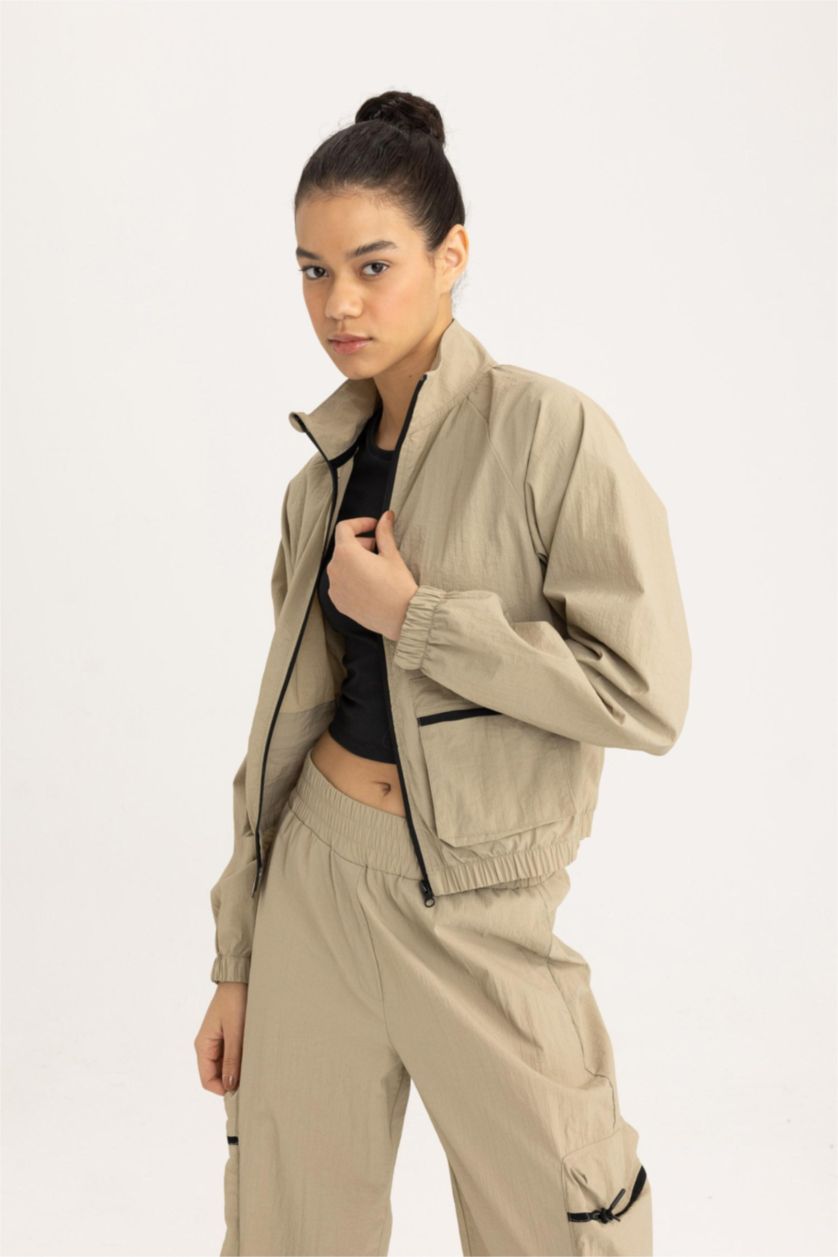 Kadın Vizon Standart Fit Sporcu Fermuarlı Hırka