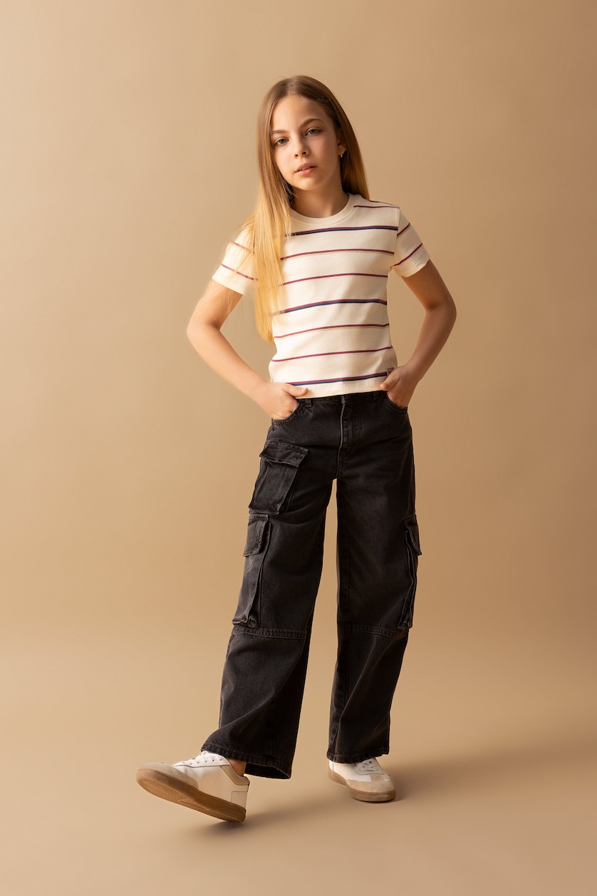 Girls & Teens Ecru Girl Crew Neck Short Sleeve Crop T-Shirt