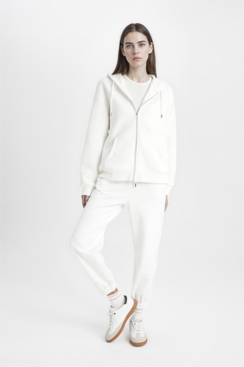 WOMAN Ecru Relax Fit Thick Sweatshirt Fabric Cardigan