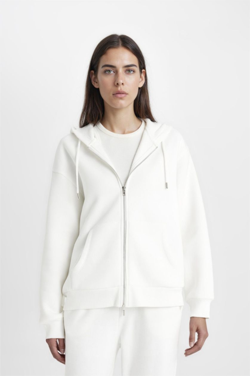 WOMAN Ecru Relax Fit Thick Sweatshirt Fabric Cardigan
