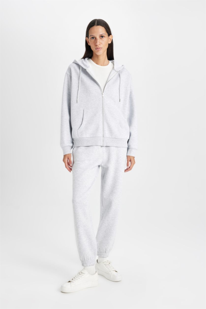 WOMAN Grey Melange Relax Fit Thick Sweatshirt Fabric Cardigan