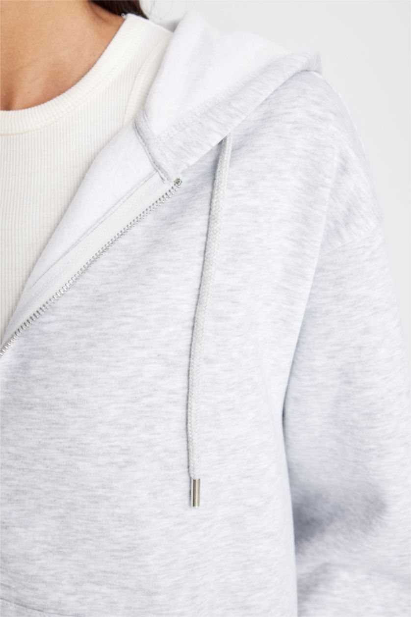 WOMAN Grey Melange Relax Fit Thick Sweatshirt Fabric Cardigan