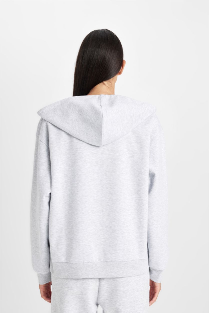 WOMAN Grey Melange Relax Fit Thick Sweatshirt Fabric Cardigan