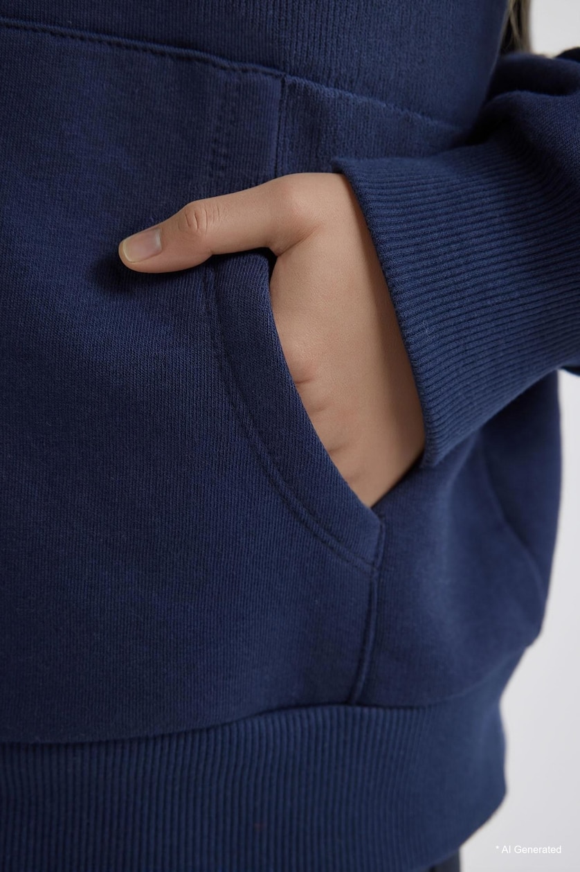 Kadın Lacivert Relax Fit Kapüşonlu Basıc Sweatshirt