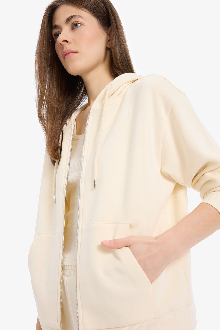 حريمي اللون الرملي هودي بيزك قماش تقيل قصة مريحة