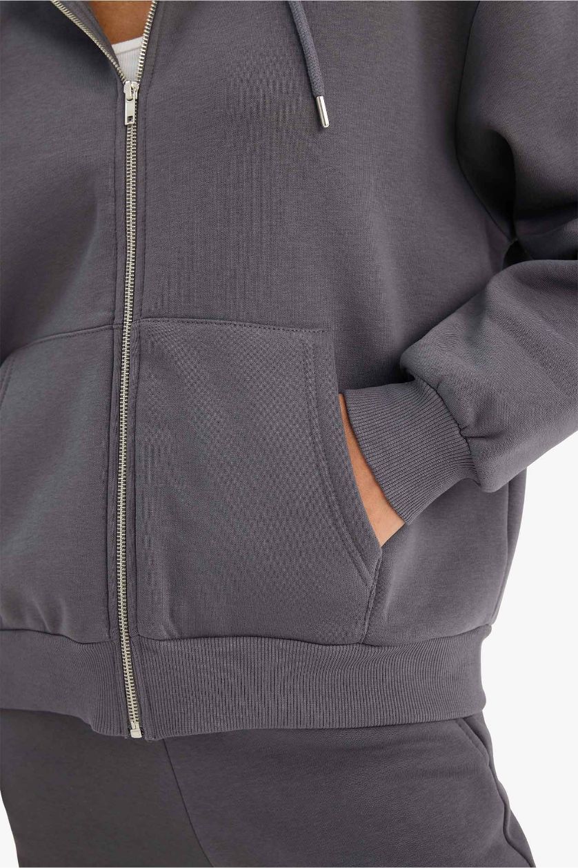 نساء أنثرا جاكيت بيزك قماش سميك قصة مريحة بغطاء للرأس