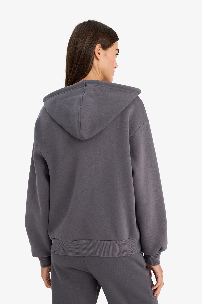 نساء أنثرا جاكيت بيزك قماش سميك قصة مريحة بغطاء للرأس