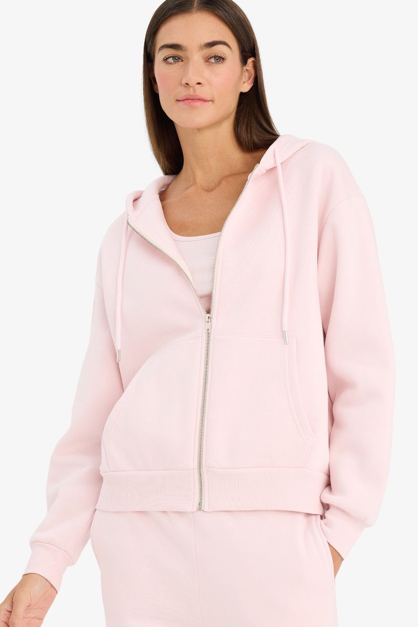 Kadın Açık Pembe Relax Fit Kapüşonlu Sweatshirt