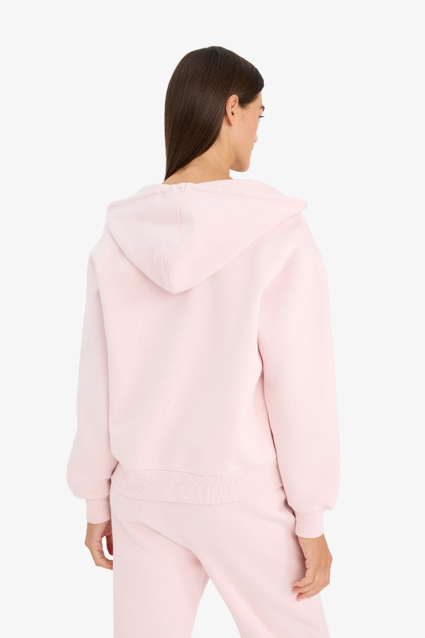 Kadın Açık Pembe Relax Fit Kapüşonlu Sweatshirt