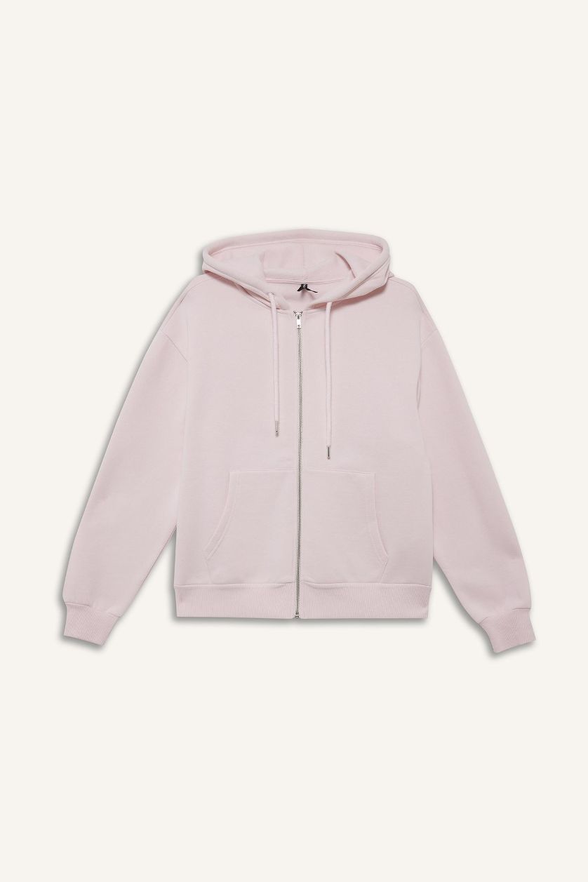 Kadın Açık Pembe Relax Fit Kapüşonlu Sweatshirt