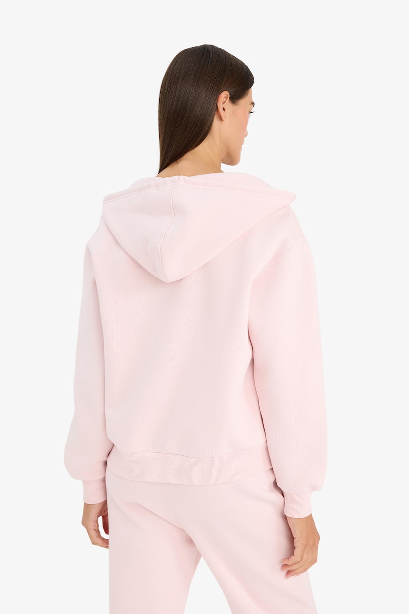 Kadın Açık Pembe Relax Fit Kapüşonlu Basıc Sweatshirt