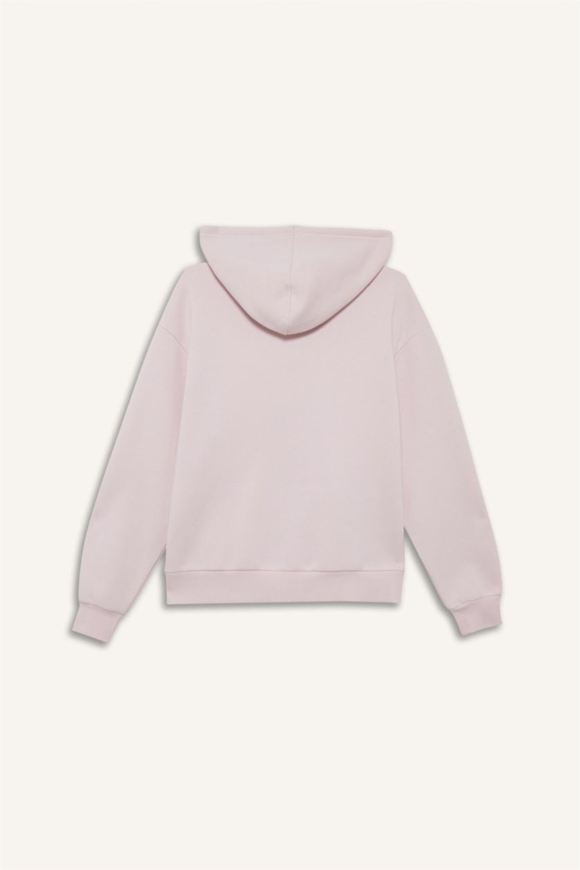 Kadın Açık Pembe Relax Fit Kapüşonlu Sweatshirt