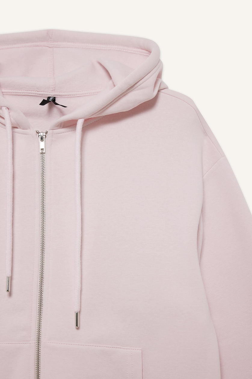 Kadın Açık Pembe Relax Fit Kapüşonlu Basıc Sweatshirt