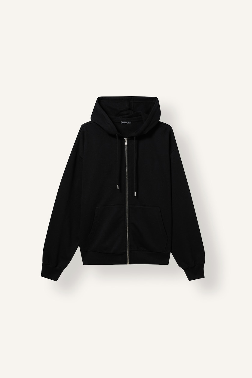 Kadın Siyah Relax Fit Kapüşonlu Basıc Basic Sweatshirt