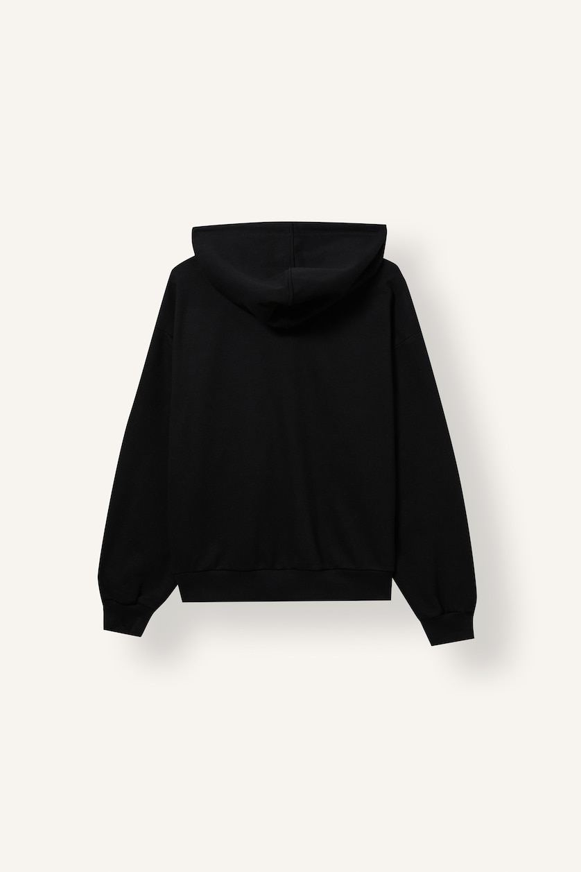 Kadın Siyah Relax Fit Kapüşonlu Basıc Basic Sweatshirt