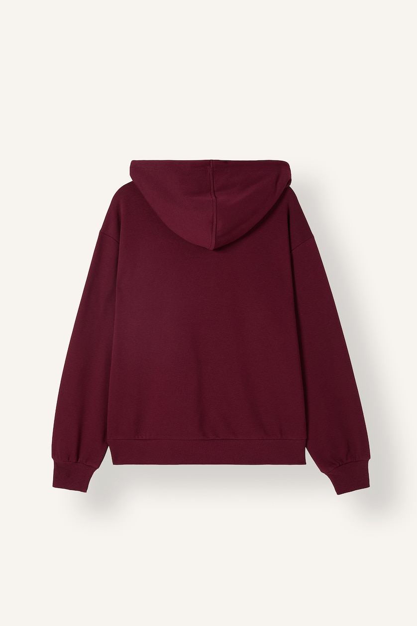 Kadın Bordo Relax Fıt Kalın Sweatshirt Kumaşı Hırka