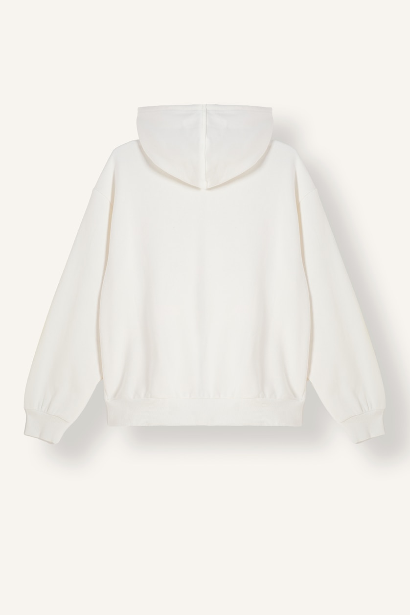 Kadın Ekru Relax Fit Kapüşonlu Basıc Sweatshirt