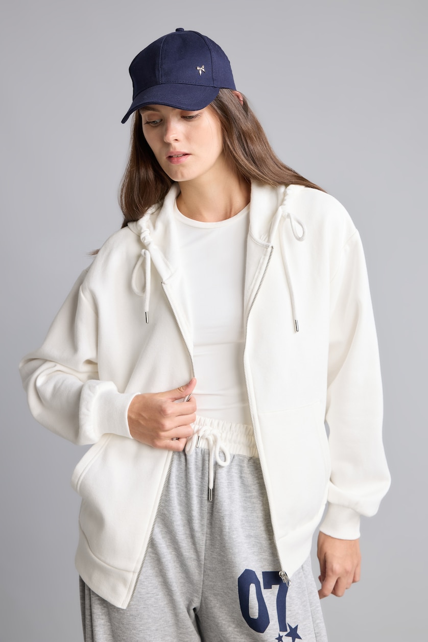 WOMAN Ecru Relax Fit Thick Sweatshirt Fabric Cardigan