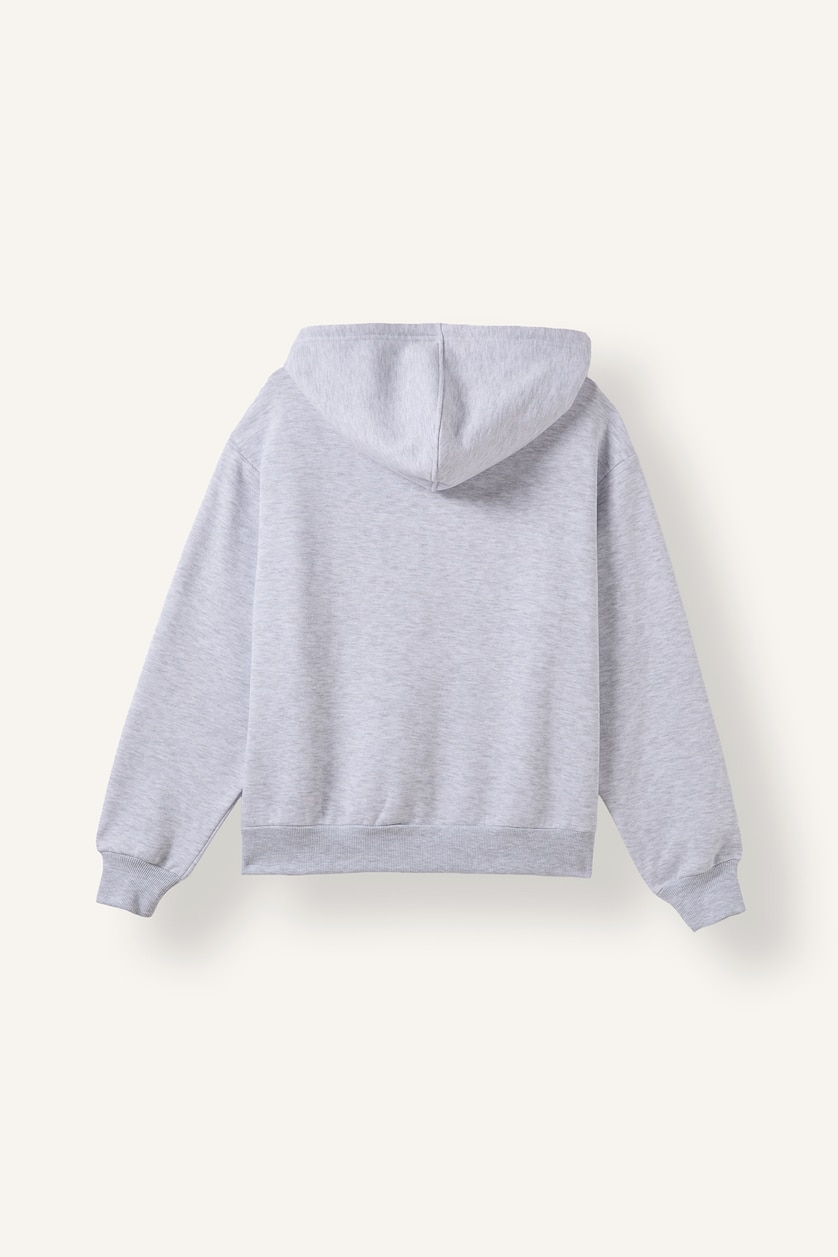 Kadın Gri Melanj Relax Fıt Kalın Sweatshirt Kumaşı Hırka