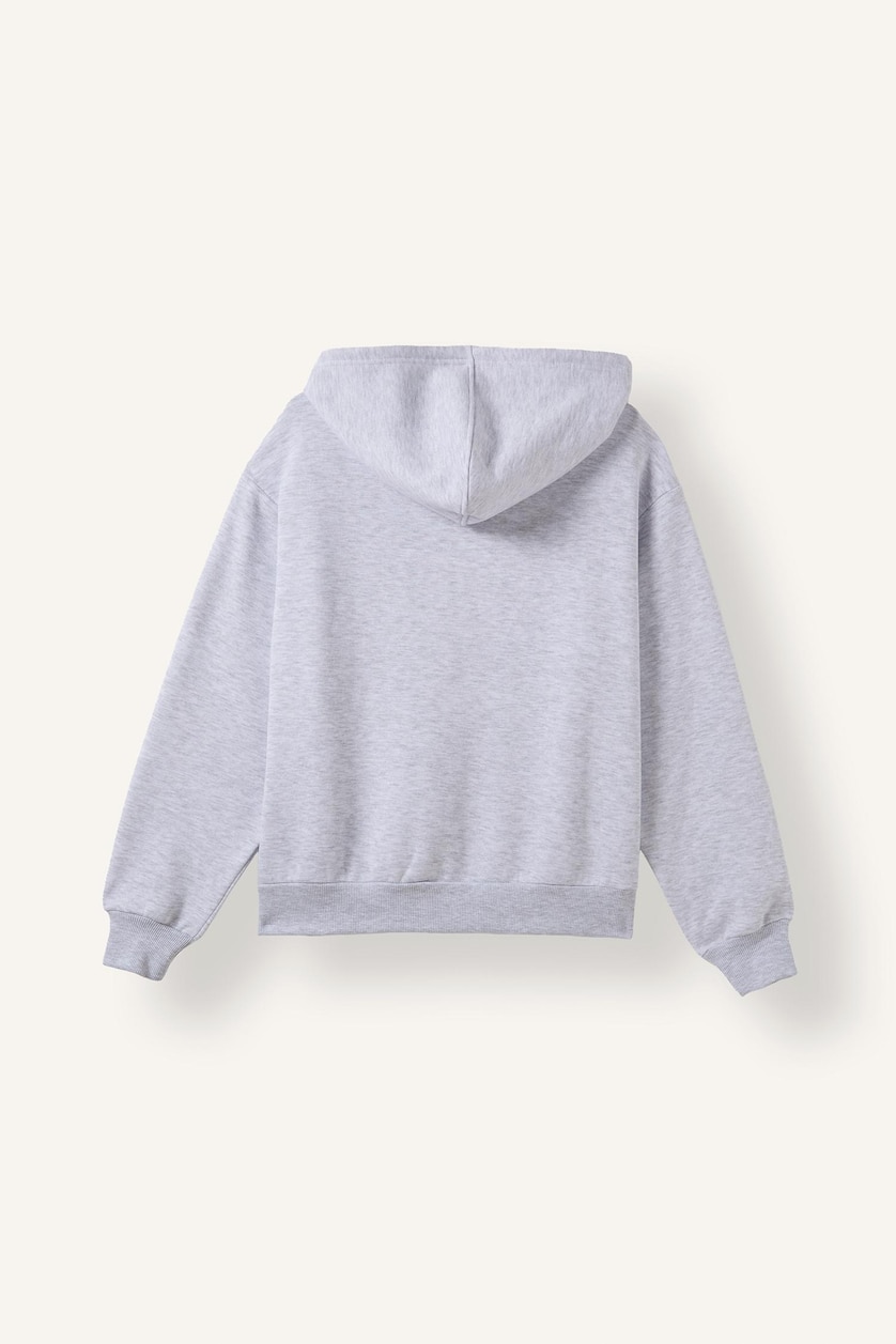 Women Grey Melange Relax Fit Hooded Basic Plain Thick Fabric Cardigan