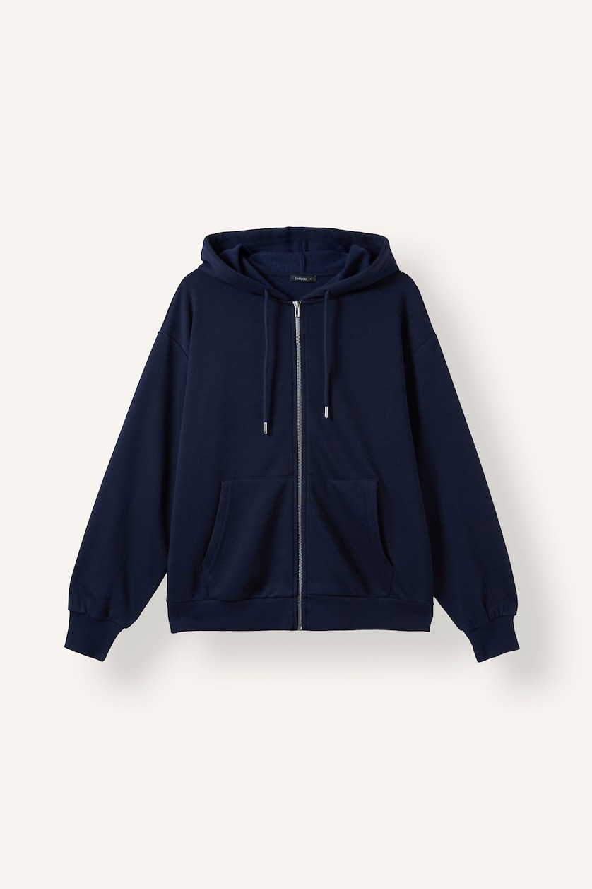 Women NAVY Relax Fit Thick Sweatshirt Fabric Cardigan
