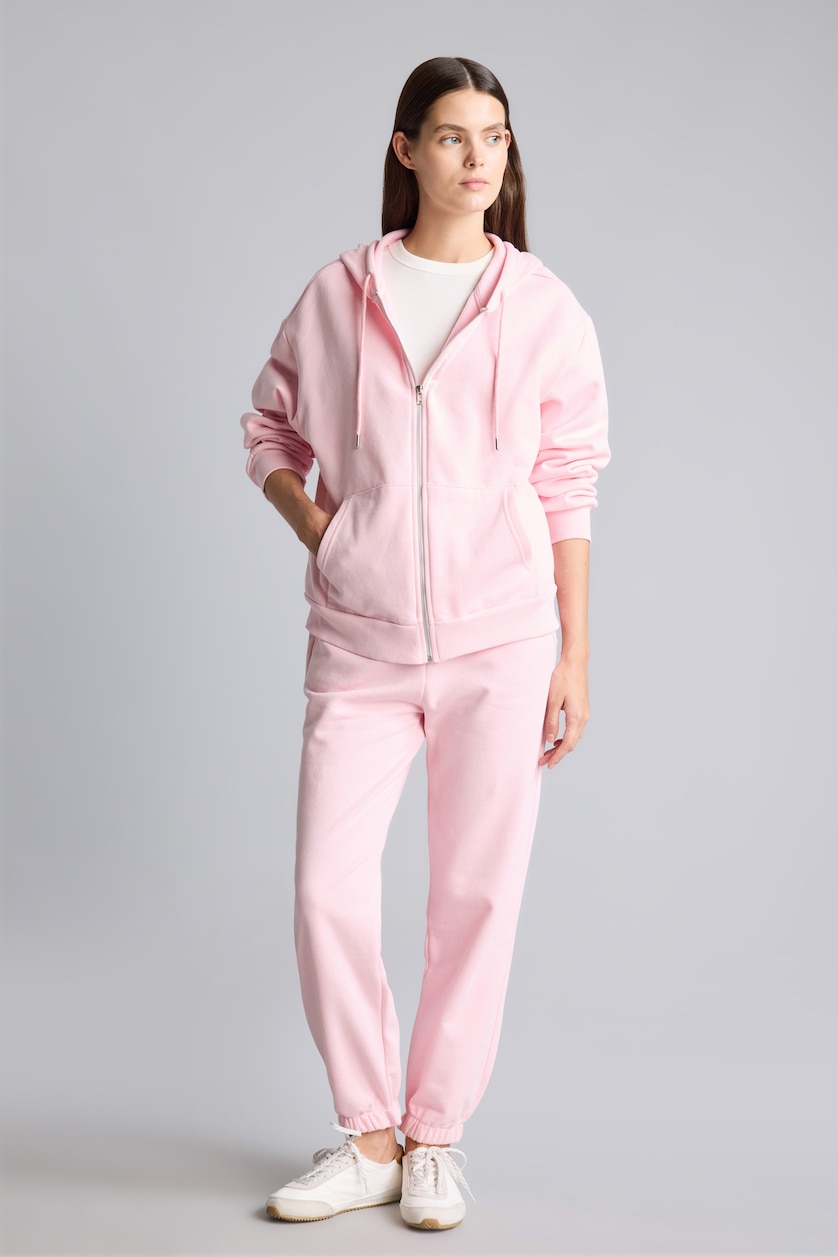 Kadın Açık Pembe Relax Fit Kapüşonlu Basıc Sweatshirt