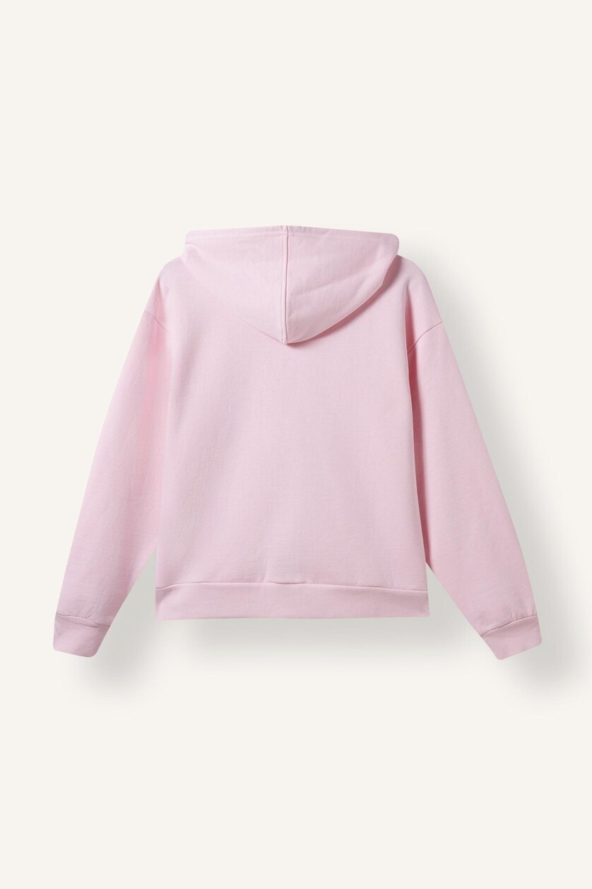 Kadın Açık Pembe Relax Fit Kapüşonlu Basıc Sweatshirt