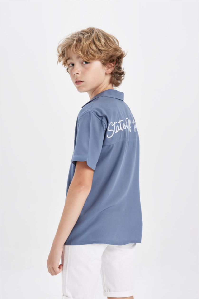 Boys & Teens Grey Boy Oversize Fit Polo Neck Viscose Shirt