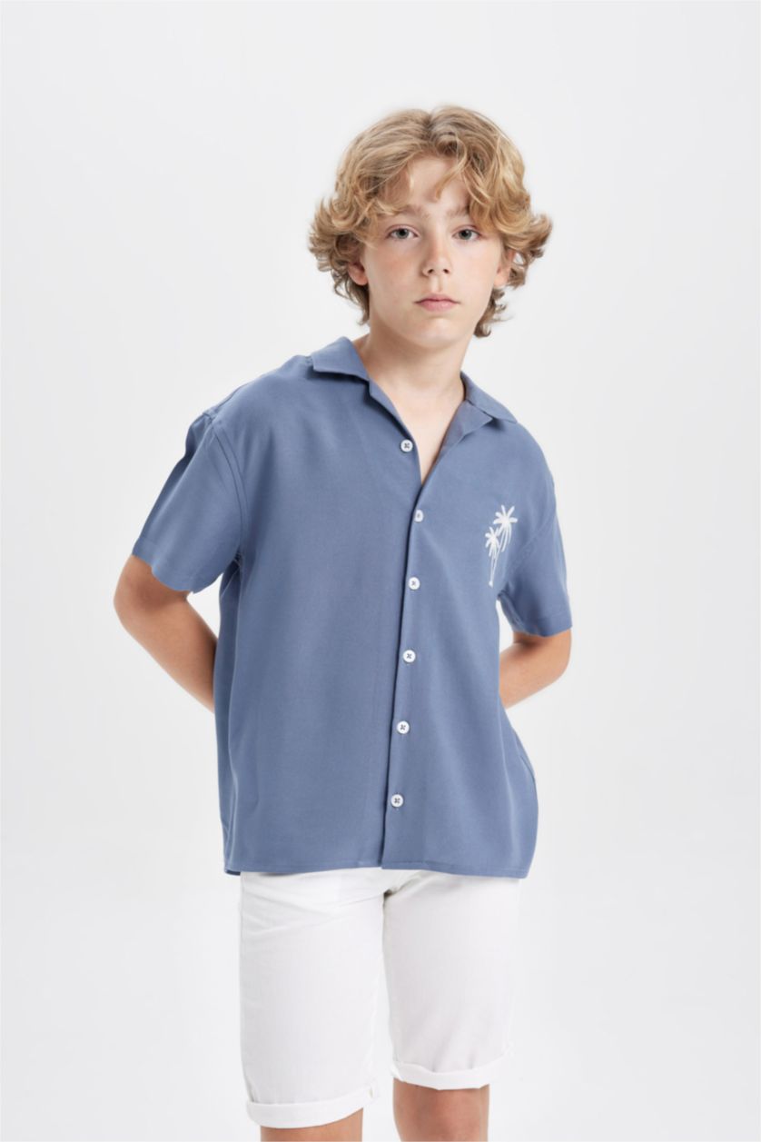 Boys & Teens Grey Boy Oversize Fit Polo Neck Viscose Shirt