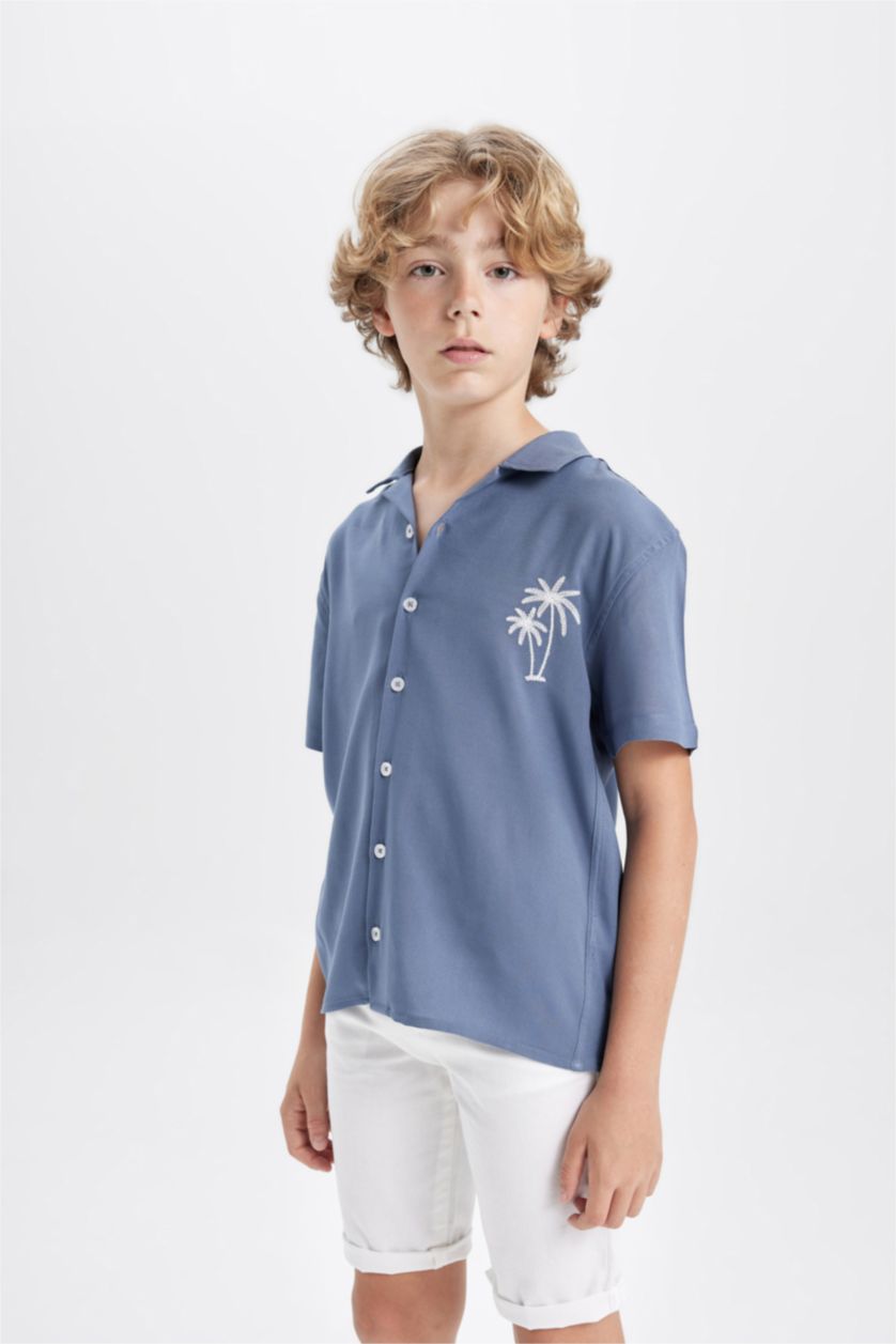 Boys & Teens Grey Boy Oversize Fit Polo Neck Viscose Shirt