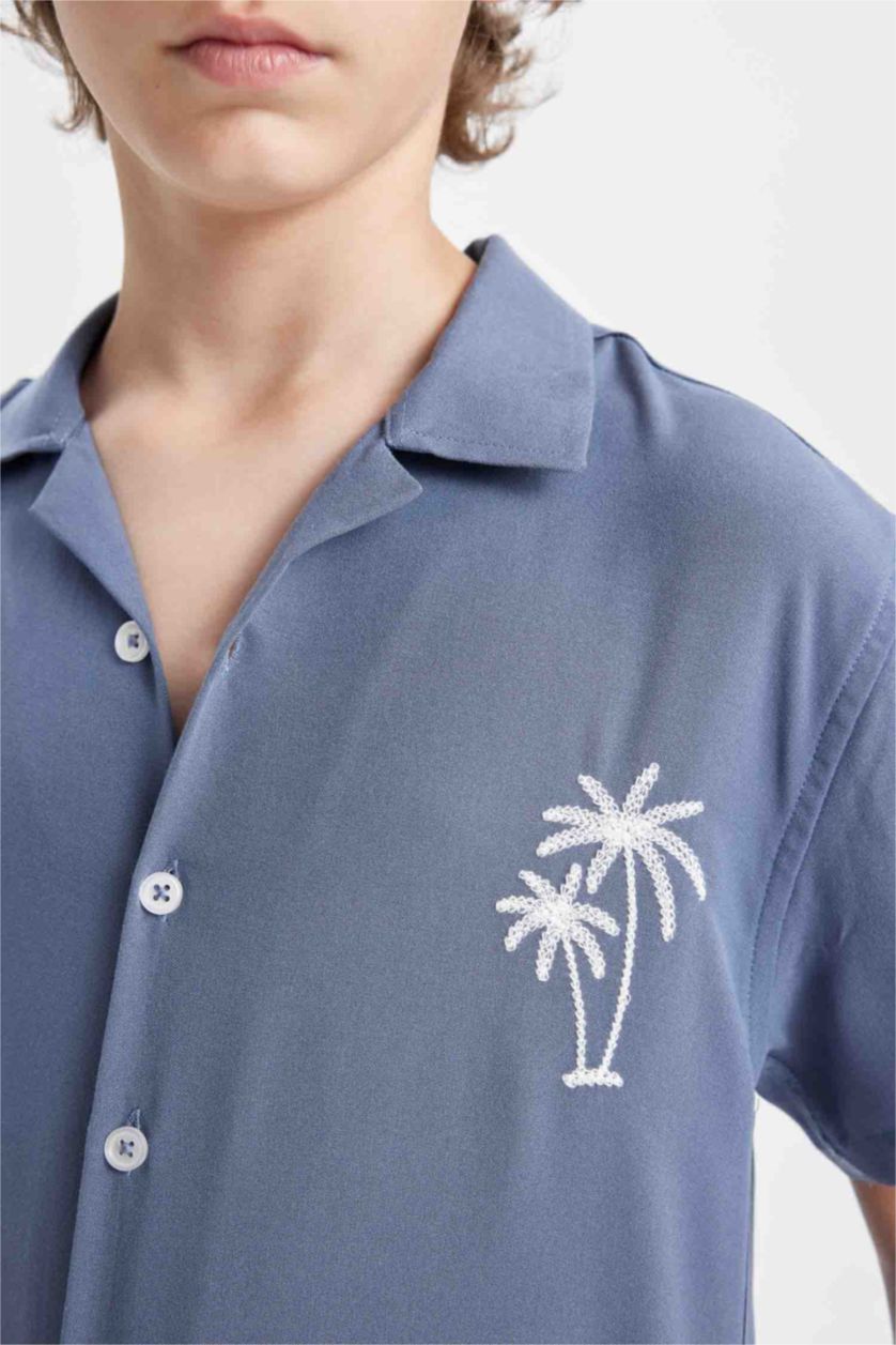 Boys & Teens Grey Boy Oversize Fit Polo Neck Viscose Shirt