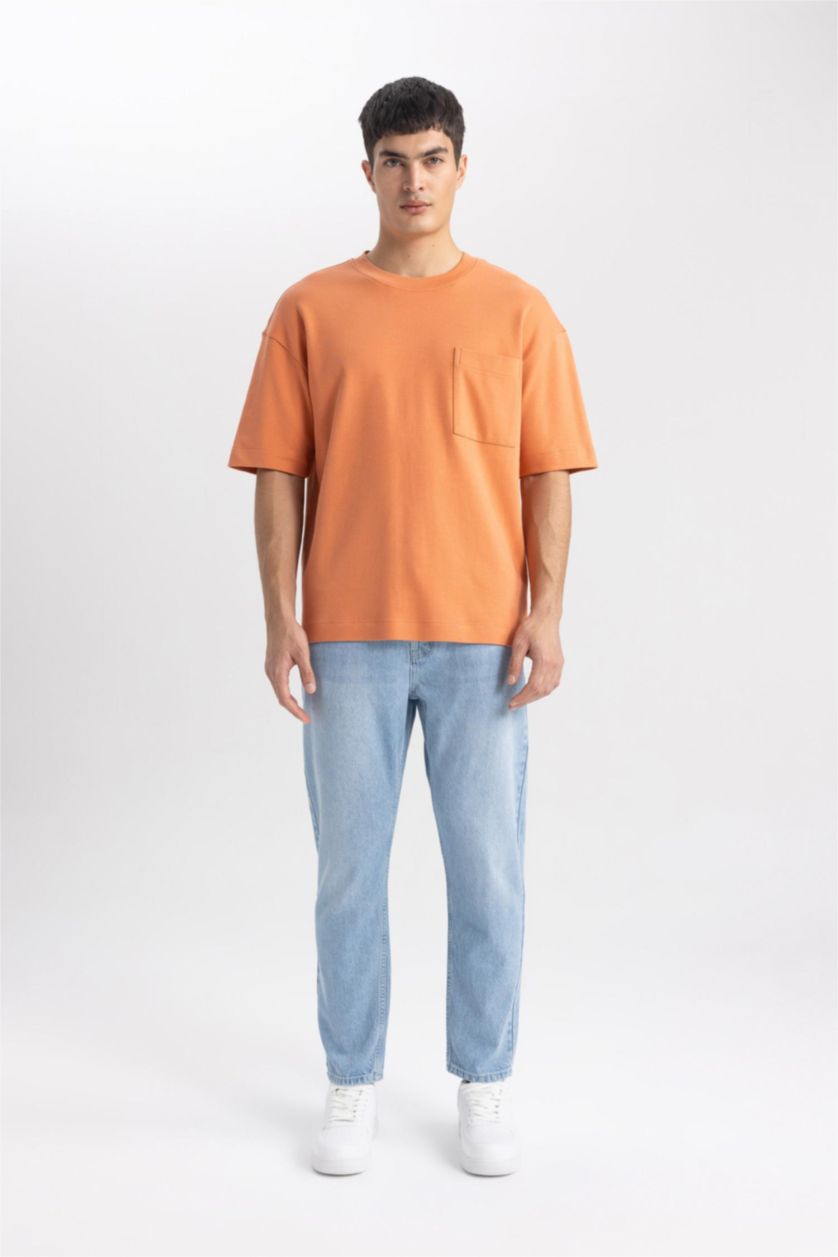 رجالي أزرق فاتح بنطلون جينز سليم فيت بقالب ضيق وخصر عالي