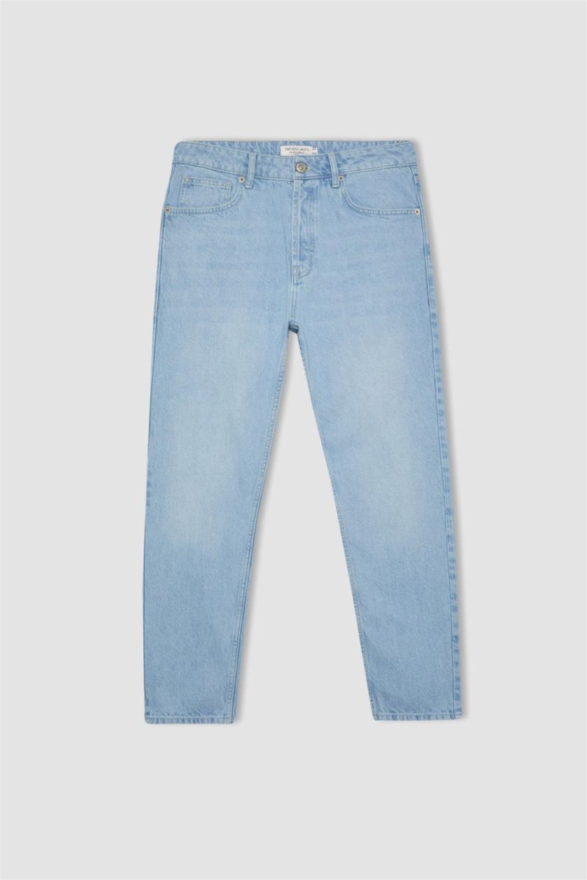 رجالي أزرق فاتح بنطلون جينز سليم فيت بقالب ضيق وخصر عالي