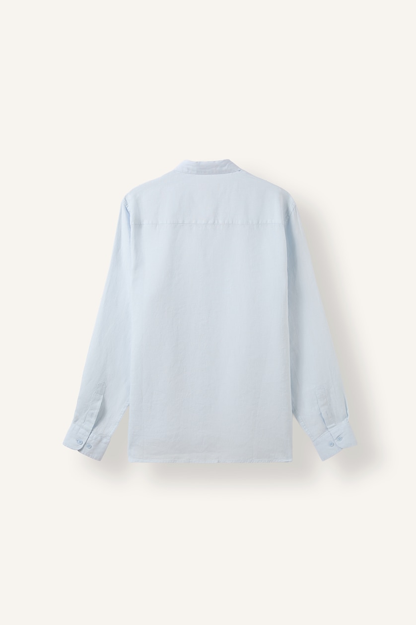 Erkek Açık Mavi %100 Keten Regular Fit Basic Uzun Kollu Gömlek