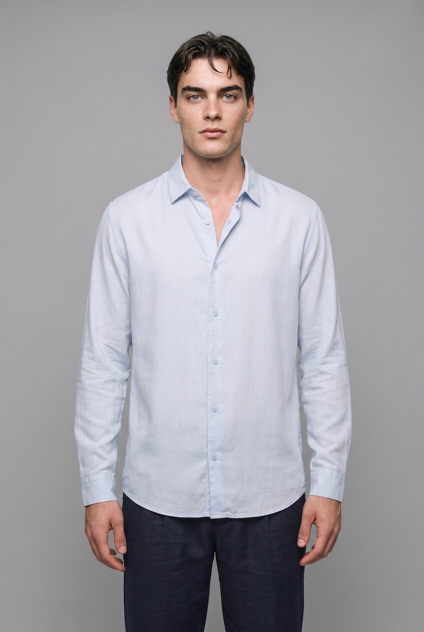 Men Light Blue Linen Long Sleeve Shirt