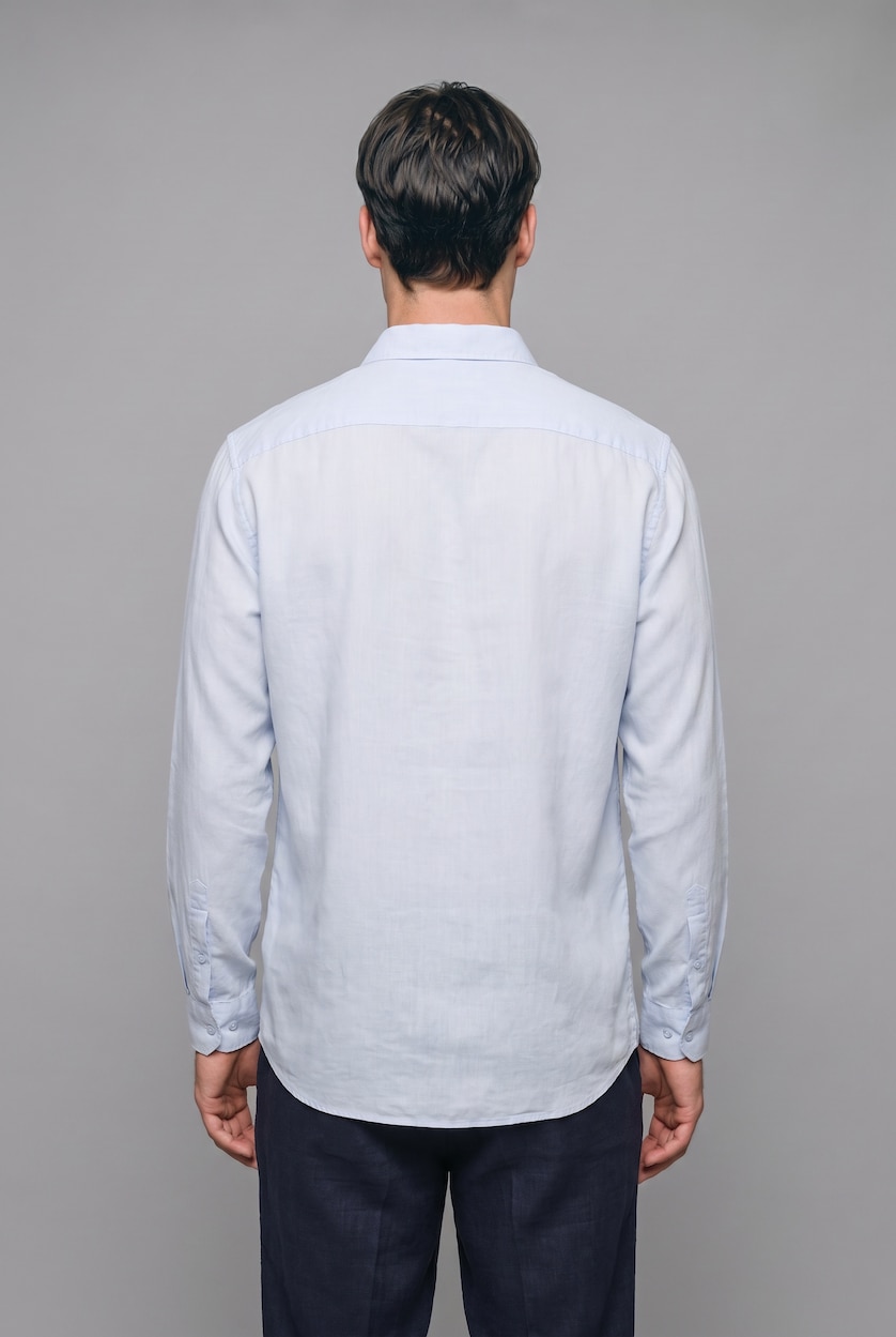 Men Light Blue Linen Long Sleeve Shirt